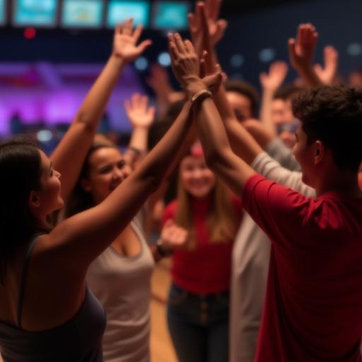 Freunde jubeln nach einem Strike